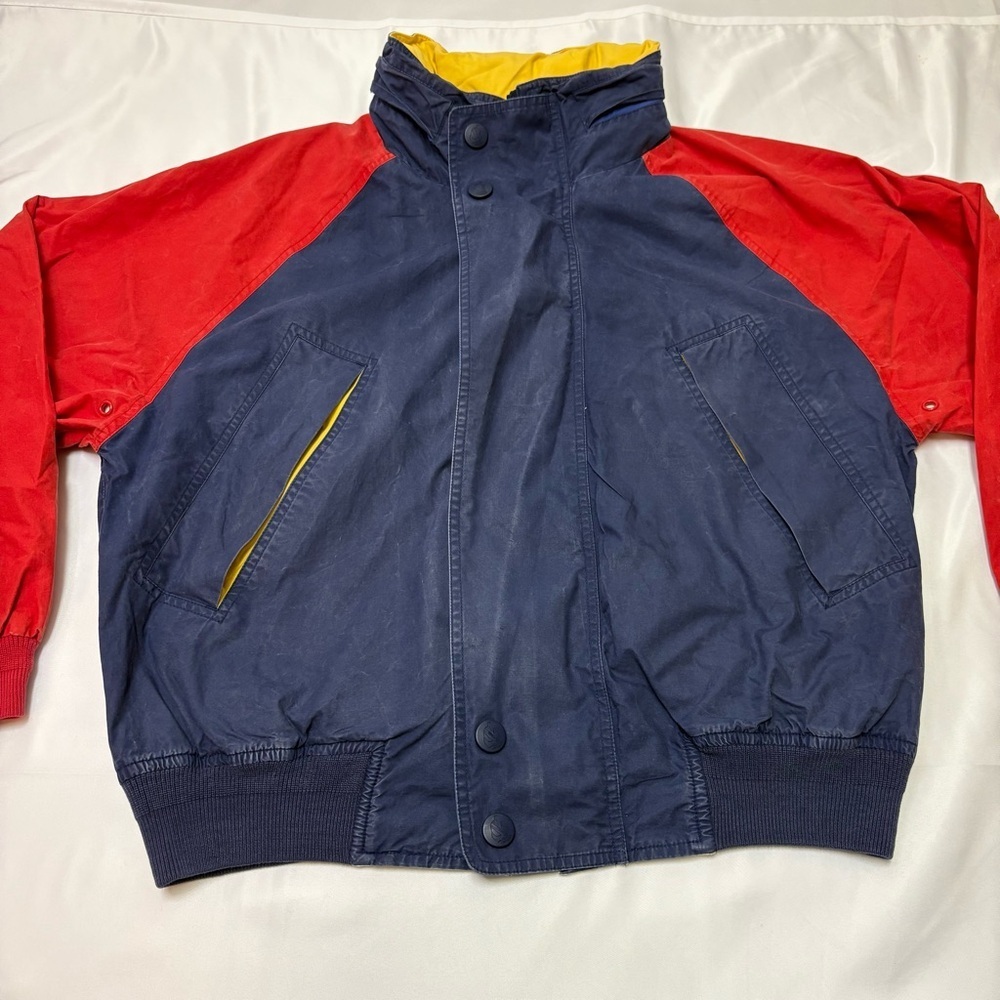 Vintage 90s Nautica Men’s Medium Tricolor Hooded Jacket Colour Block 100% Cotton - Picture 3 of 14